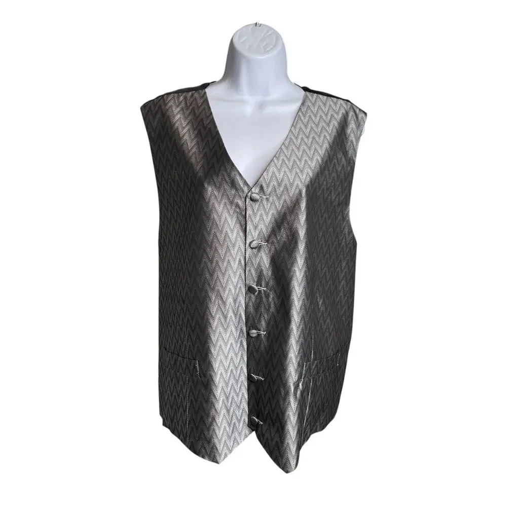 Zylos George Machado Men's Satin Silk‎ Chevron Vest Size XL Tuxedo Retro Dapper